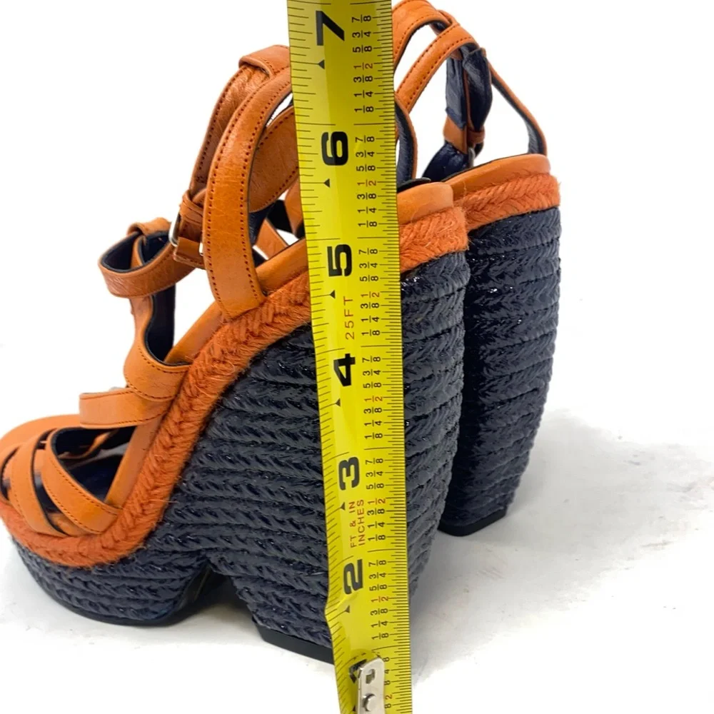 ❤️Balenciaga Paris  Orange Espadrille Wedge Strappy Sandals.  EUC.  Studded - Picture 9 of 11